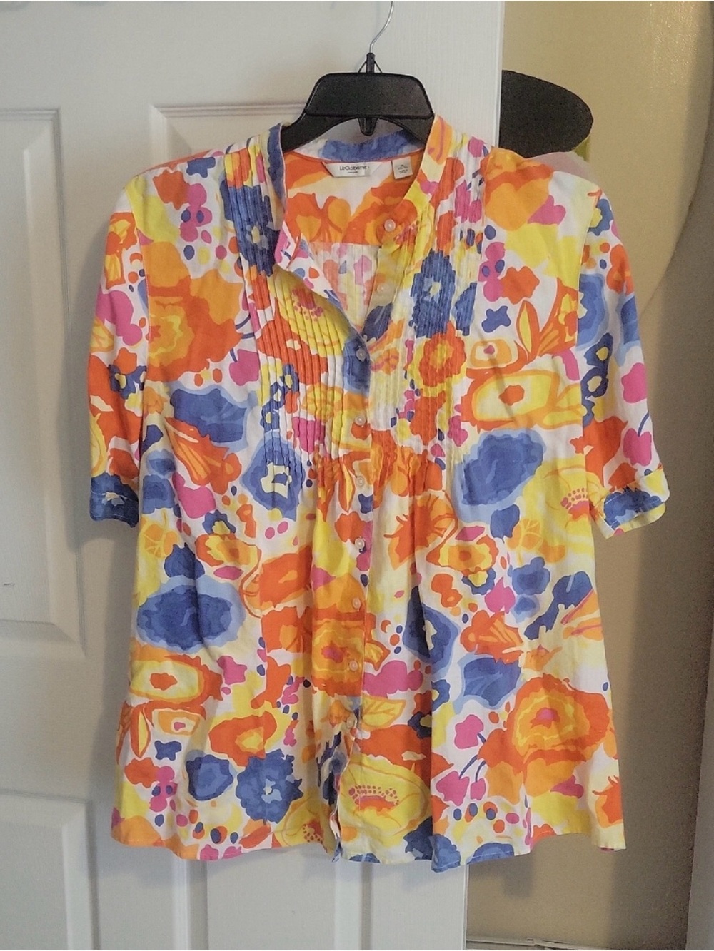 Liz Claiborne Linen Bright Floral Top blouse shirt size XL
